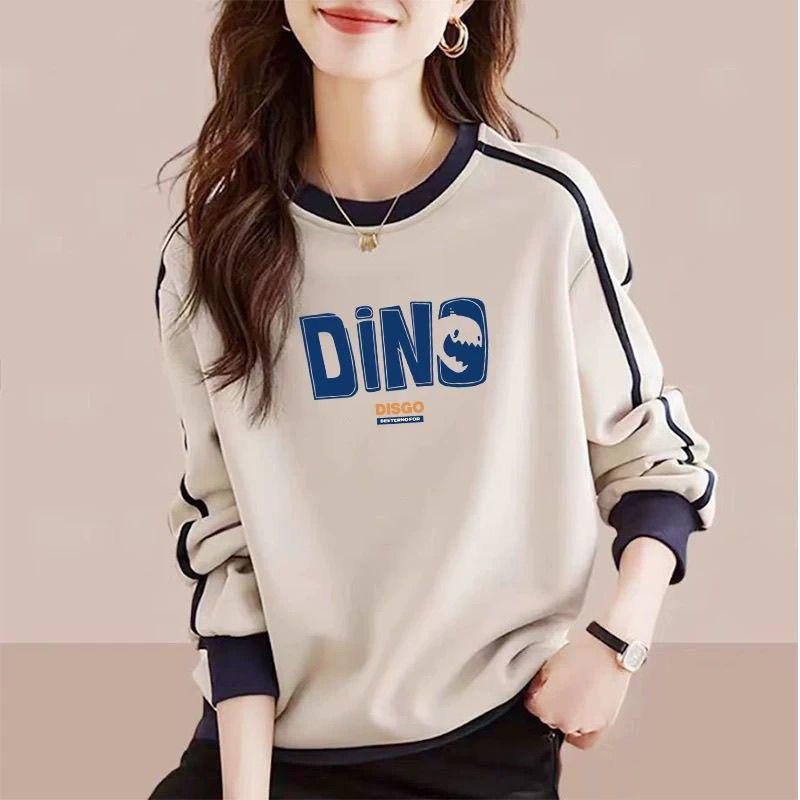 Sonbahar Kış Yuvarlak Yaka Günlük Moda Baskılı Sweatshirt Kadın Yama İşlemeli Her Şeyle Uyumlu Alt Giyime Uygun Kazak Üst