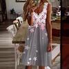 Women Summer Casual Sleeveless Lacework V Neck Printed Knee Length One Piece Dress