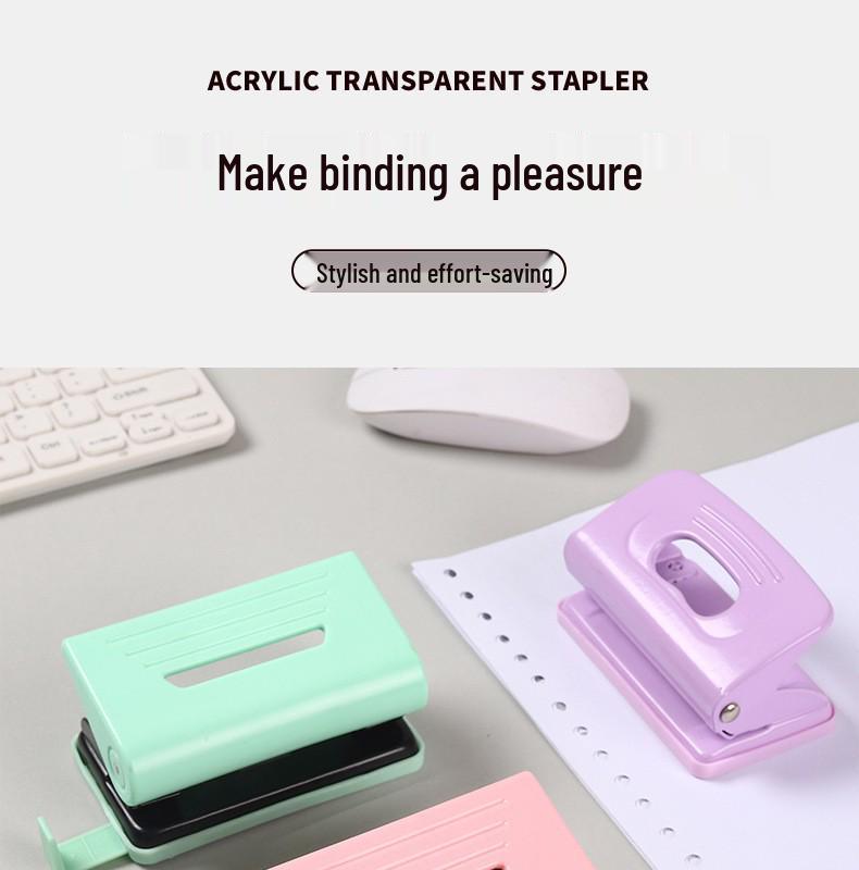 Effort-Saving Double-Hole Loose-Leaf Binder Punch with Ruler - Macaron Colors, Metal Office Tool