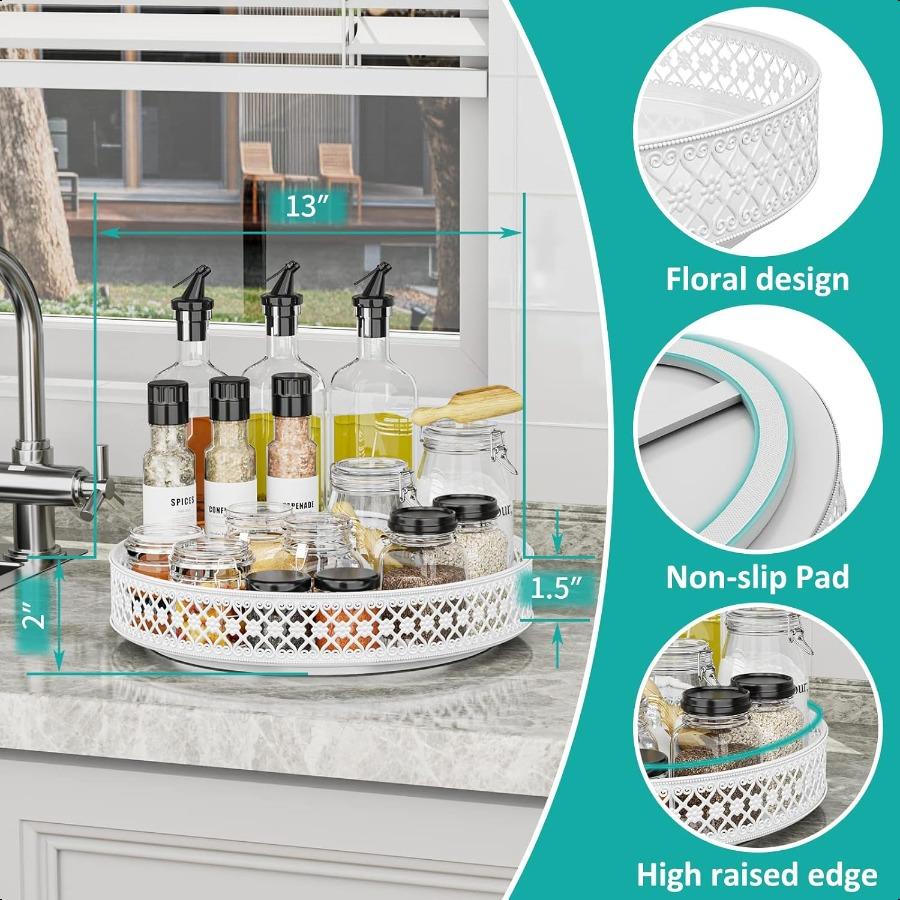 Turntable Organizer 13 inch Rotating Spice Rack Metal  for Cabinet Pantry Kitchen Countertop Dining Table Cupboard Bathroom Va