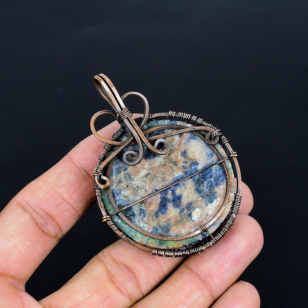 Sodalite Pendant, Handmade Gemstone 999 Copper Wire Wrap Tree Of Life Pendant Antique Jewelry, For Gift Copper Jewelry