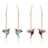 Hummingbird Long Drop Earrings Bird Pendant Tassel Crystal Pendant Earrings
