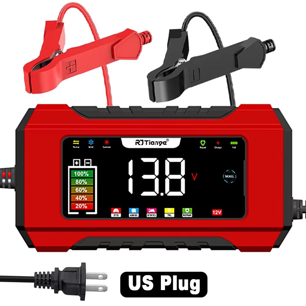 12V Fully Automatic Car Battery Charger Pulse Repair LCD Battery Charger for Auto Motorcycle Lead Acid Battery Smart Charging