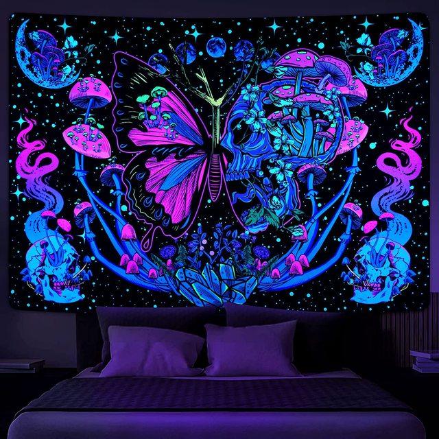 Planet Blacklight Tapestry Trippy Galaxy Uv Reactive Waterfall Landscape Wall Funny Tapestries Mysterious Mushroom Bohemia Tapiz
