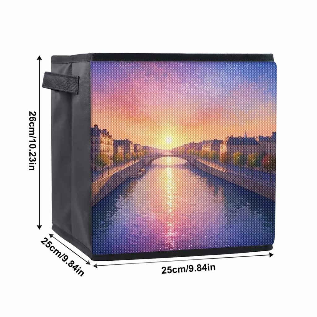 Wunderschöner Fluss 5D Diamantmalerei Aufbewahrungskorb Vollrunde Bohrmaschine Mosaik Diamantstickerei Kreuzstich-Kits Heimdekor Heimdekor