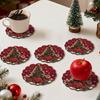 Holiday Table Decor 4/6Pcs Christmas Animal Wooden Coaster Festive Plaid Floral Round Drink Housewarming Gift Ideas Mats Decorations for Home Office