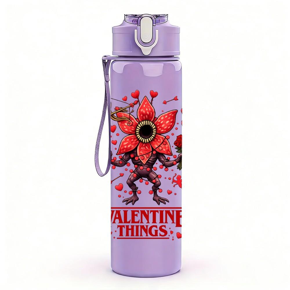 1PC Red Rose Valentine Dark Art Print 750ml Color Plastic Sports Water Bottle Leakproof Flip Straw Lid Suitable for Sports Office Home Use