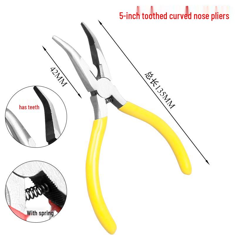 Gebogene Spitzzange, 5 Zoll, gezahnt/gebogener Kopf, zahnlos, 45-Grad-Winkel, DIY-Handwerkzeuge