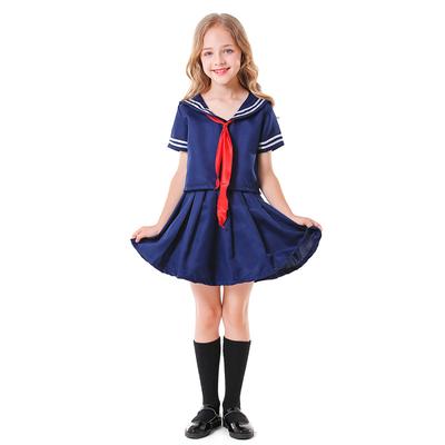 Niñas Disfraz Japonés JK Azul Marino Marinero Conjunto de Camiseta y Falda Plisada Disfraz de Halloween para Juego de Rol Disfraz Cosplay