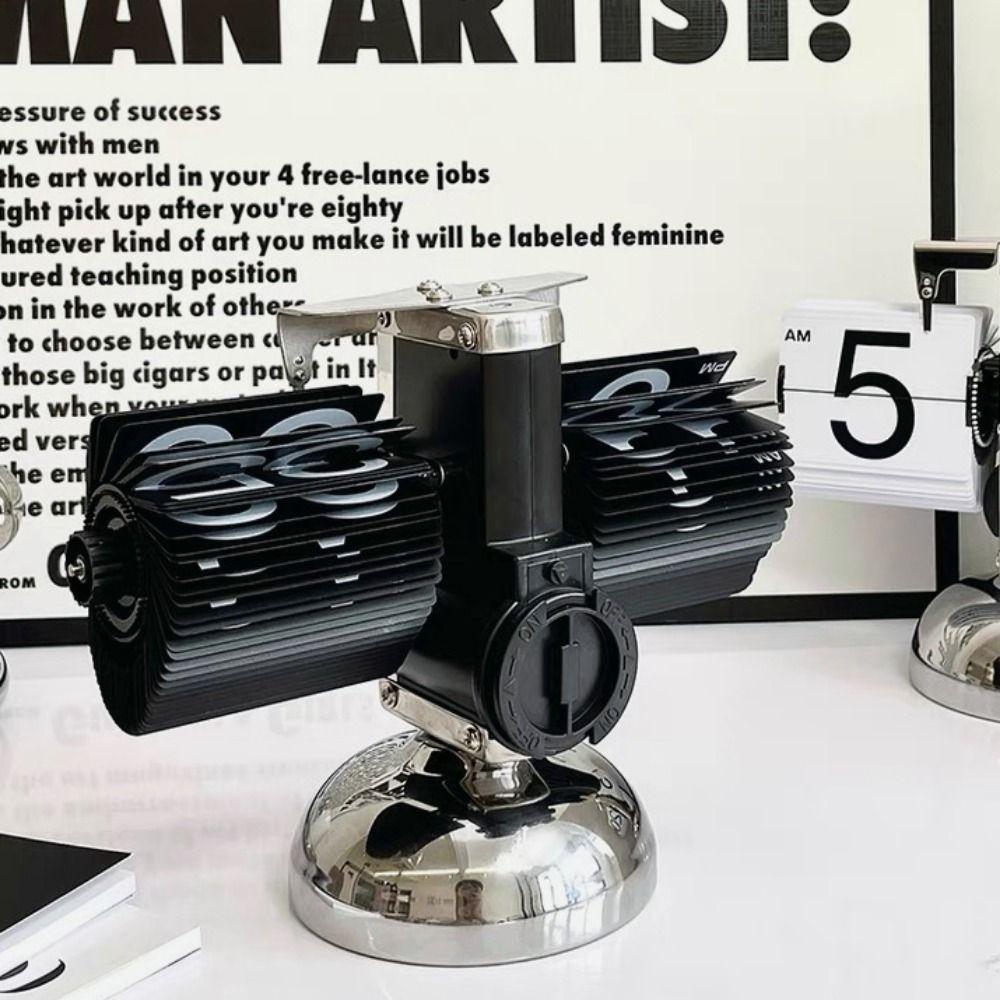 Page Turning Automatically Quartz Time Clocks Metal Desk Flipping Clock  Modern Home Decoration