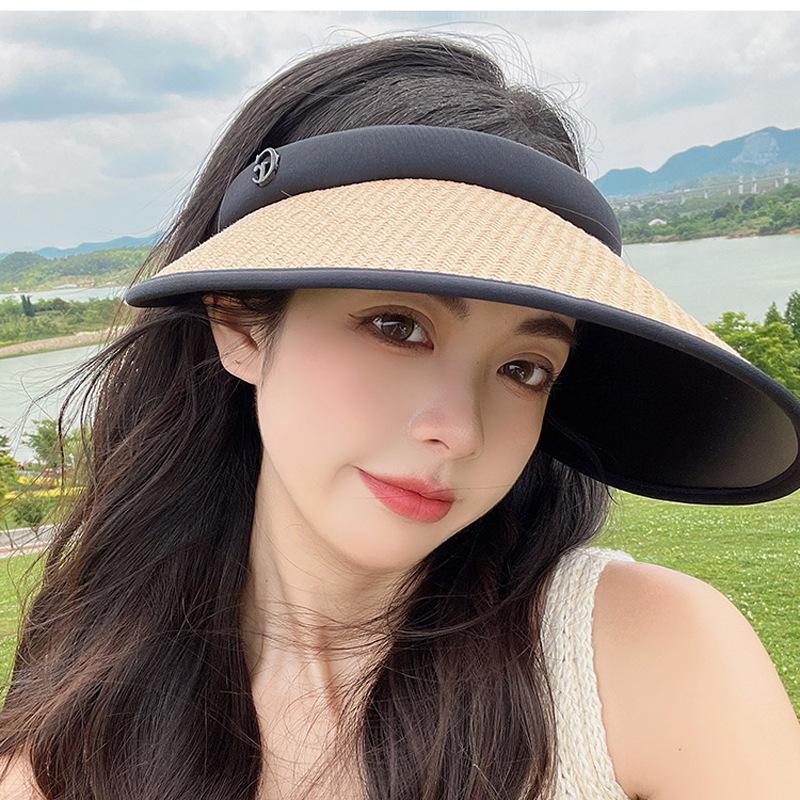 Empty Top Uv Sun Protection Hat Women'S Summer Uv Protection Double-Layer Big-Eave Beach Straw Hat Foldable Sun Hat