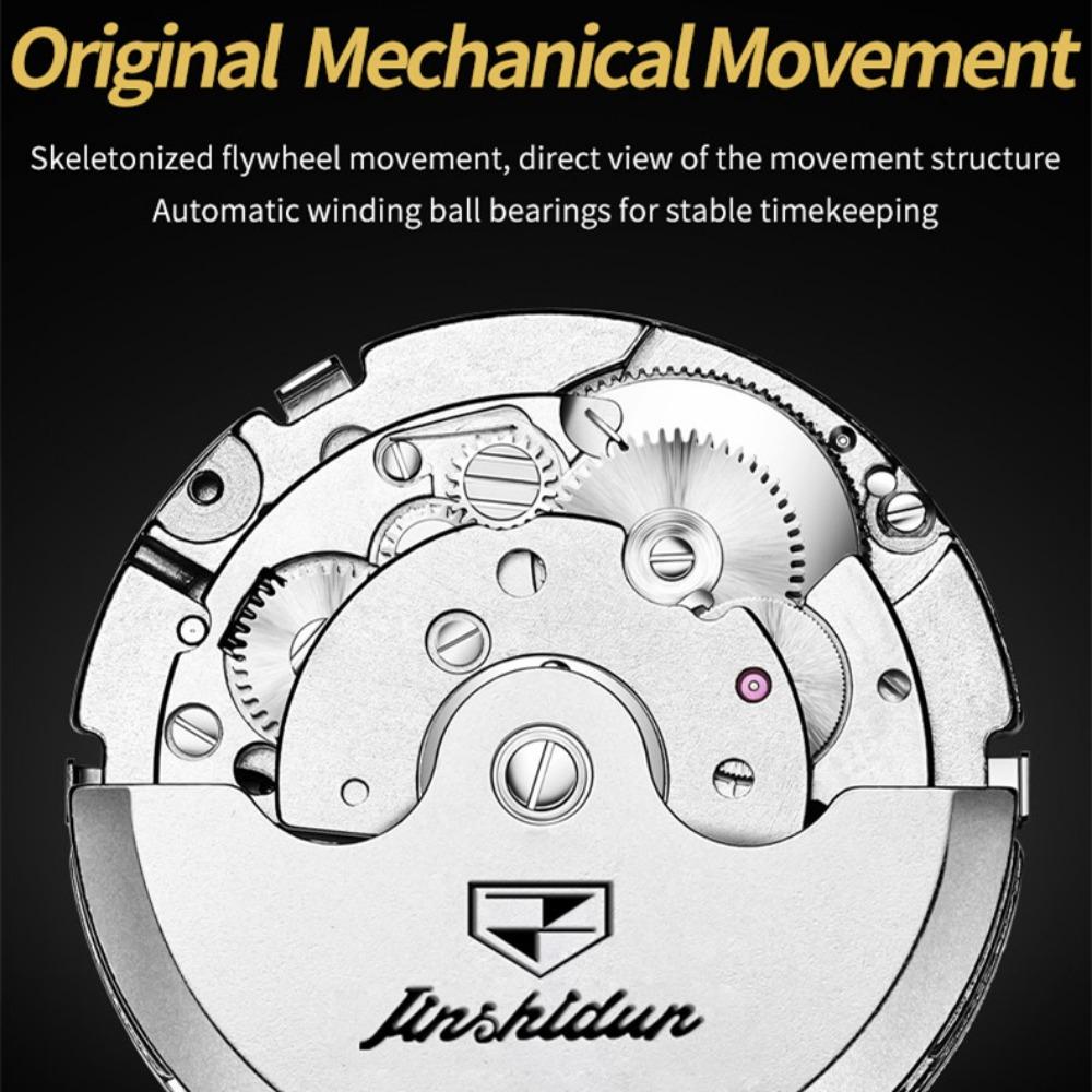 JINSHIDUN New Business and Leisure Men's Watch Tourbillon Waterproof Luminous Multifunctional Mechanical Watch Men's Watch