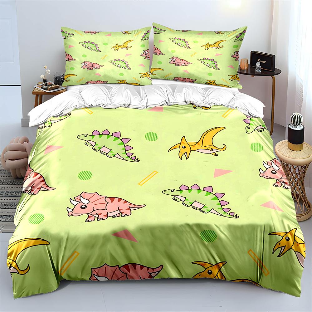 Cartoon Dinosaur Pattern Background Duvet Cover Set Digital Print Colorful Polyester Bedding with Zipper Closur for Kids Gifts
