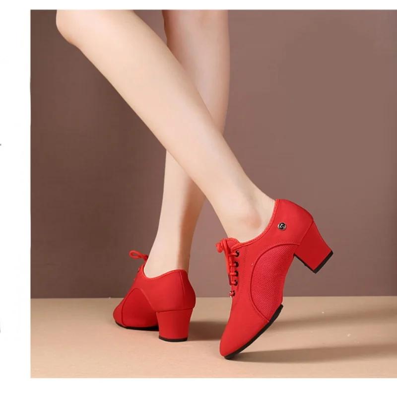 Sneakers Damen Lateinschuh Ballsaal Weiche Sohle Stoff Frau Tango Jazz Salsa Tanzschuhe Mittelhoch Absatz Damen Rutschfest Mädchenschuhe