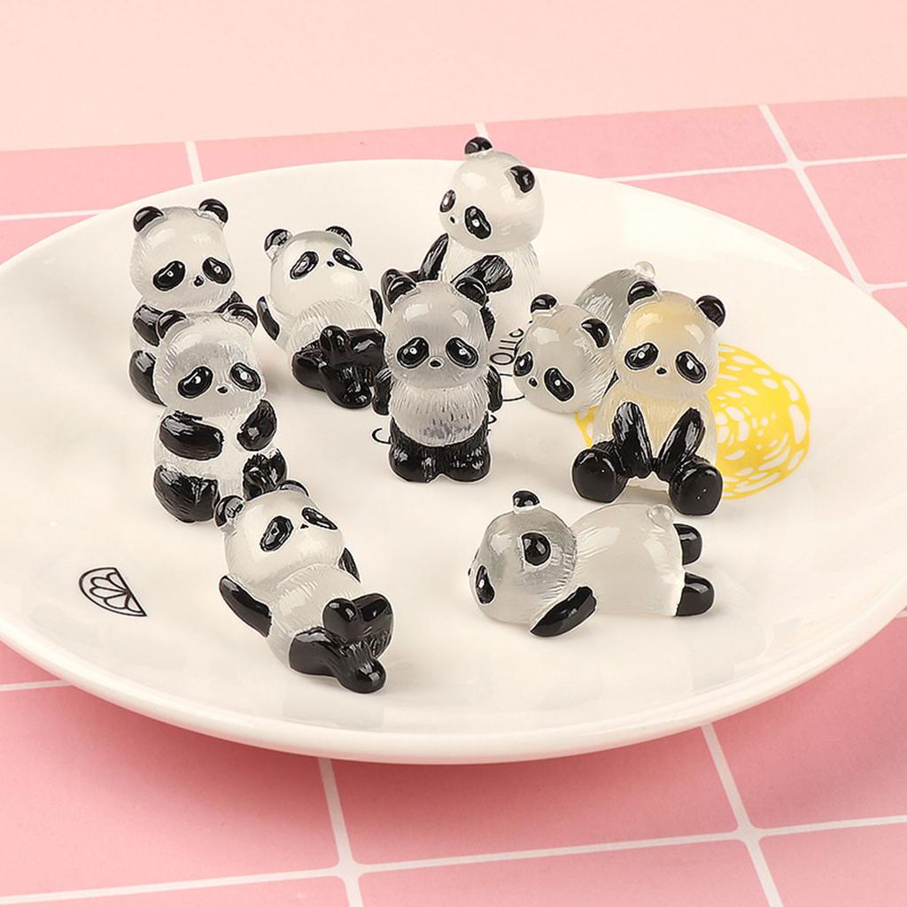 5xMini Glowing Panda Figurines Resin Statue Micro Landscape Ornament Glowing In Dark Miniature Decor for DIY Phone Case
