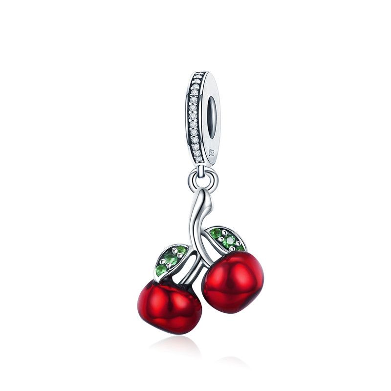 WOSTU Real 925 Sterling Silver Original Strawberry Charm Cute Fuirt Food Beads Banana Apple Avocado tomato s925 pendant DIY Gift