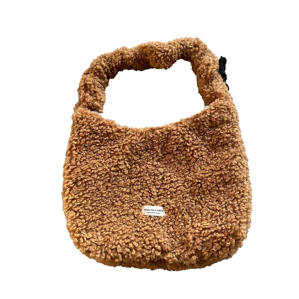 Einfache einfarbige Damen-Schultertasche aus Kunstlamm-Wolle, große Kapazität, Damen-Umhängetasche, lässige vielseitige Damen-Tragetasche