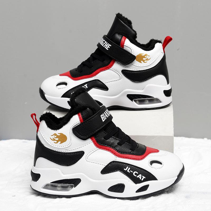 Children's Sports Shoes Winter Velvet Thickened Warm Children's Shoes Medium and Small Children's Leather Waterproof Basketball Shoes Jinjiang Shoes