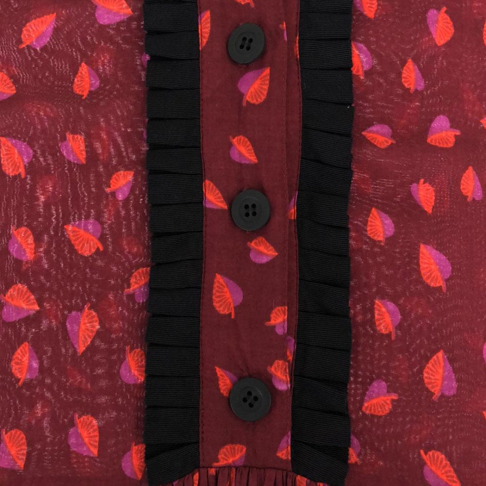 Karen Walker Leaf Pattern Long Sleeve Knee-length Dress 2 Red Series Women Used