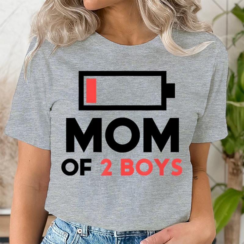 Women Clothing Graphic Mom of 2 Boys Print T Shirt Short Sleeve Ladies Mama Print Clothes Lady Tees Tops Female Womens T Shirt
