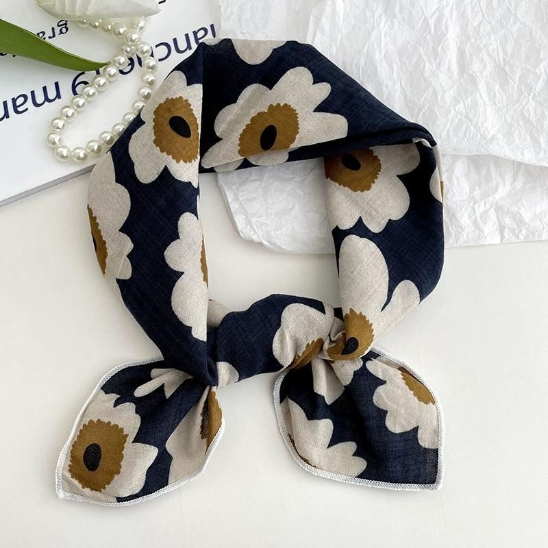 56cm Soft Retro Soft Cotton Square Scarf for Women Neckerchief Cotton Headscarf Floral Printed Small Scarf Hijabs