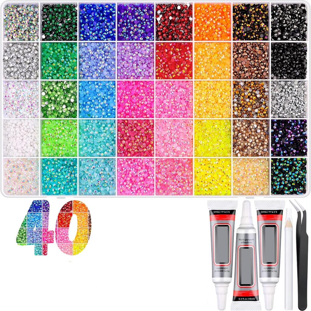 40 Kit - 40,000 Assorted Nail Diamonds with Storage Box for Decoration 30ml