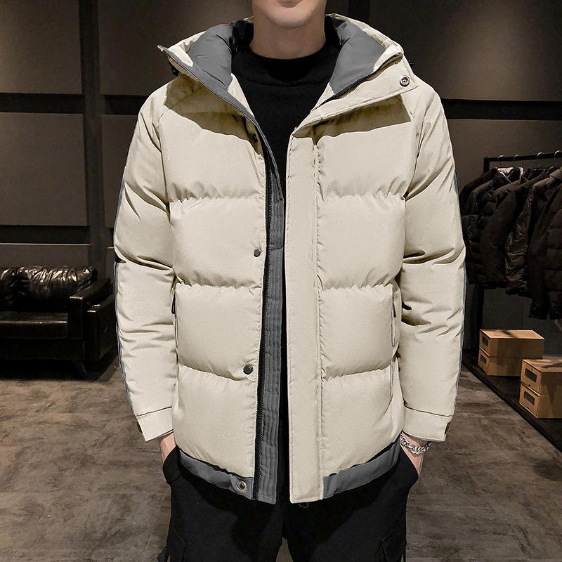 Cotton Clothes Men Winter Hooded Striped Thickening Cotton Jacket Trend Bread Clothing Cotton Jacket Men Fashion Casual Jacket