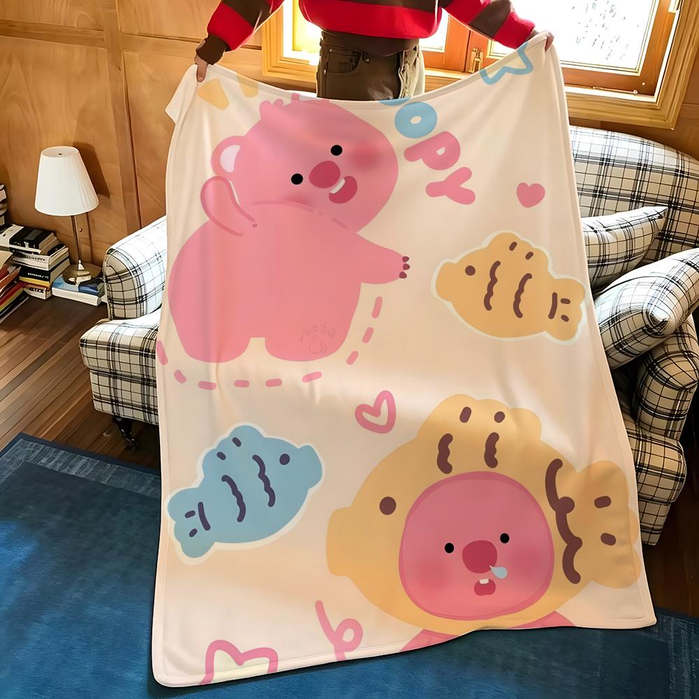 Cartoon L-Loopy Throw Flannel Cozy Print Blanket, Portable, Durable Machine Washable Cute Cool