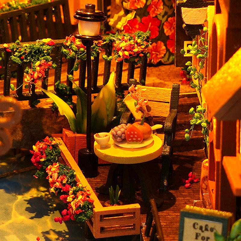 Bücherregal-Set Puppenhaus Holz Beleuchtet DIY Buchnische Bausatz 3D Puzzle Zusammenbau Gebäudemodell Buchstützen Geburtstagsgeschenke für Erwachsene