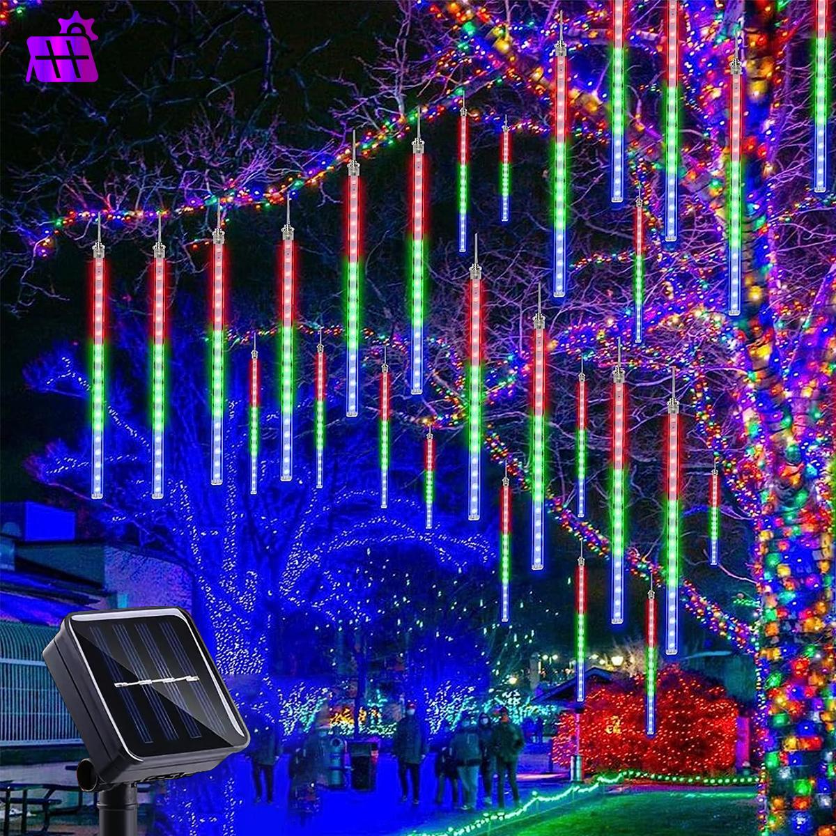 

Светодиодная солнечная гирлянда «Метеоритный дождь», уличный водонепроницаемый садовый светильник, 19,7 дюйма, 8 трубок, 288 светодиодов для патио, ландшафта, дерева, забора, рождественского декора 30CM 11.8Inch разноцветный