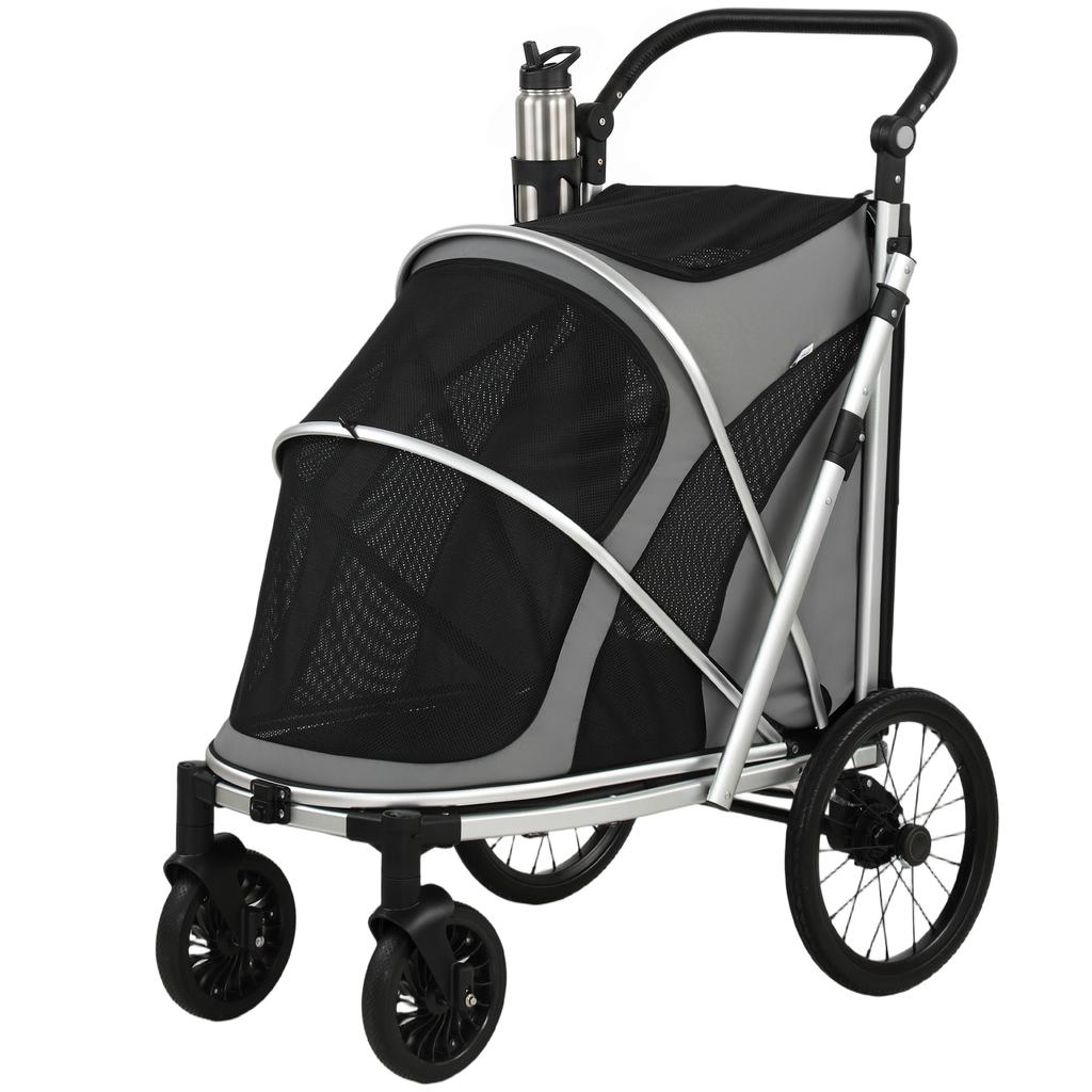 Dog Stroller, Easy Folding Pet Stroller for Small and Medium Dogs with Shock Absorption, Maximum Load 20 kg, Grey