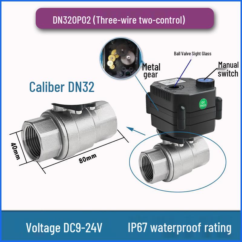 Stainless Steel Mini Electric Two-Way Ball Valve with Sight Glass, Manual-Automatic Integration, Waterproof, Threaded, DC Compatible