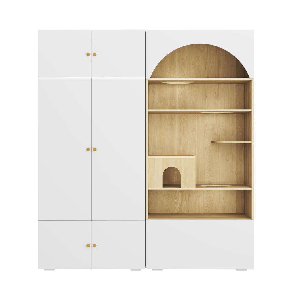Hallway Wardrobe Set, Pet Cabinet, 180 X 50 X 200 Cm, with 1 Clothes Rail and Cat Climbing Wall, for Bedroom, Living Room and Hallway, White+wood Look