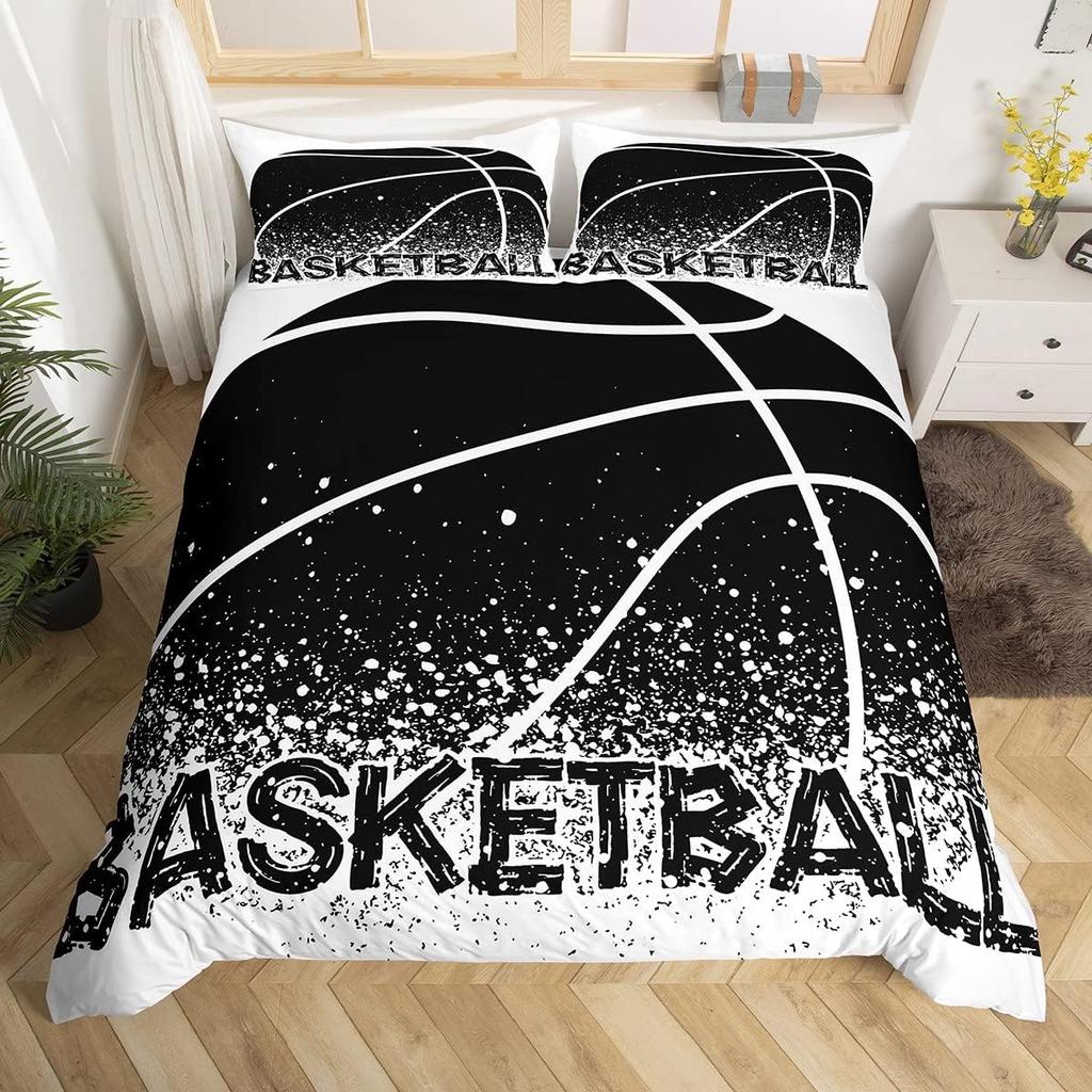Basketbal Soft Duvet Cover Twin Quen for Young Boys Tens Bedrom Sports Games Beding Set Rustic Farmhouse Woden Board Warm Comforter Cover