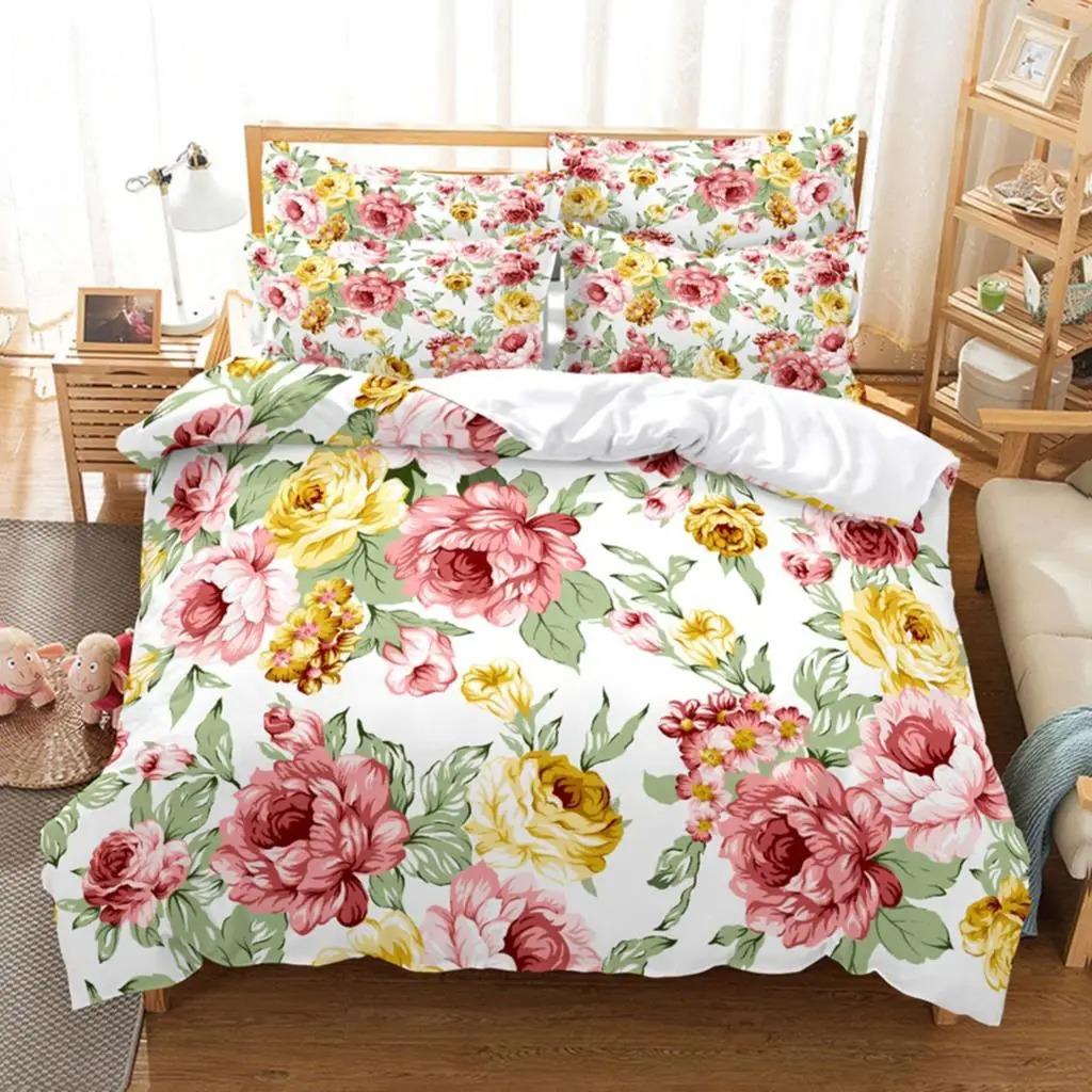 Flower Duvet Cover Bedding Set Quilt Case Linens King Queen Full Size 3D Print Pillowcase Single Twin Bed 240x220 260x240