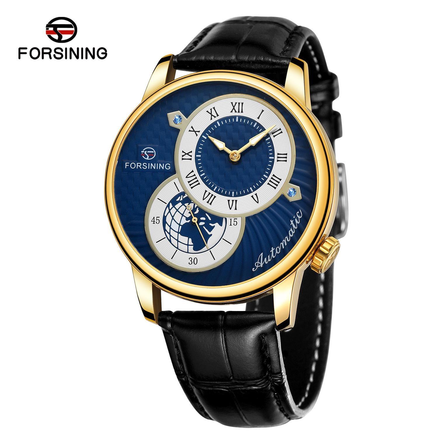 

FORSINING Men S Mechanical Watch Fashion Double Dial Automatic Winding Men Wristwatches Sport Genuine Leather Clock For Man