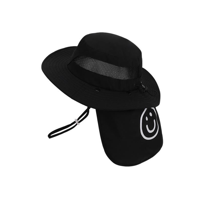 Summer Children's Hat Outdoor Outing Visor Solid Color Breathable Sunscreen Hat Large Brim Shawl Neck Bucket Hat