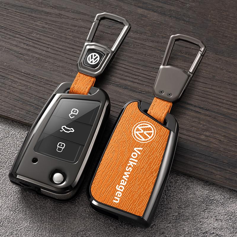 Für VOLKSWAGEN Zinklegierung+Leder Auto Fernbedienung Schlüsselhülle Abdeckung Schutzschale Für VW Volkswagen Polo Golf 7 MK7 Tiguan MK2 Accesso