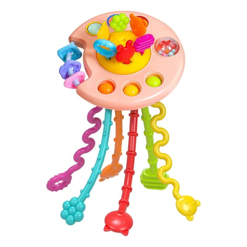 Baby Flying Saucer Rocket Pull String Teether Toys Montessori Sensory Educational Finger Grasp Training Early Cute Learning Toys