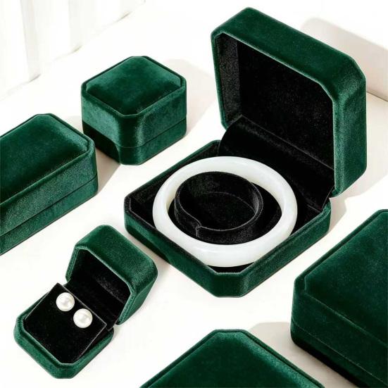 Velvet Jewelry Box, Dark Green Suede Flip Cover Hard Case, Scratch-Proof Shock-Proof Organizer, Jewelry Storage Box for Travel