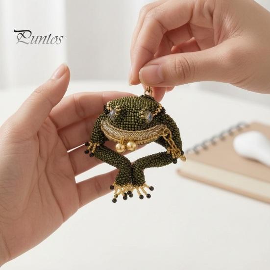 Cute Animal Shape Keychain Frog Coin Purse DIY Kit, Beaded Toad Craft Kiss Lock Mini Wallet Pouch, Handmade for Women Girls Handcrafted Kit