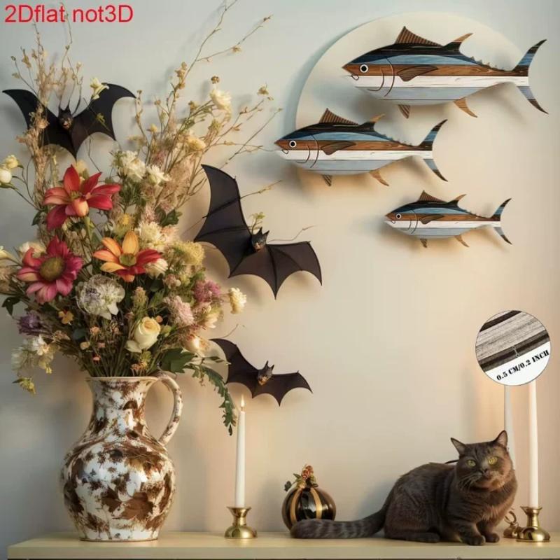 Decoração de Parede de Atum de Madeira com 3 Peças, Reutilizável, Adequada Para Decoração de Casa, Escritório e Sala de Estar.