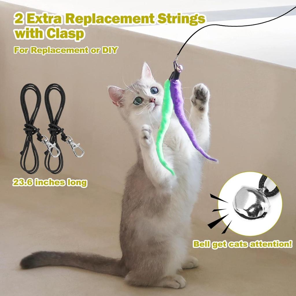 11 Pack Retractable Fishing Rod Funny Cat Stick Pet Caterpillar Feather Replacement Head Cat Toys Interactive Pet Products