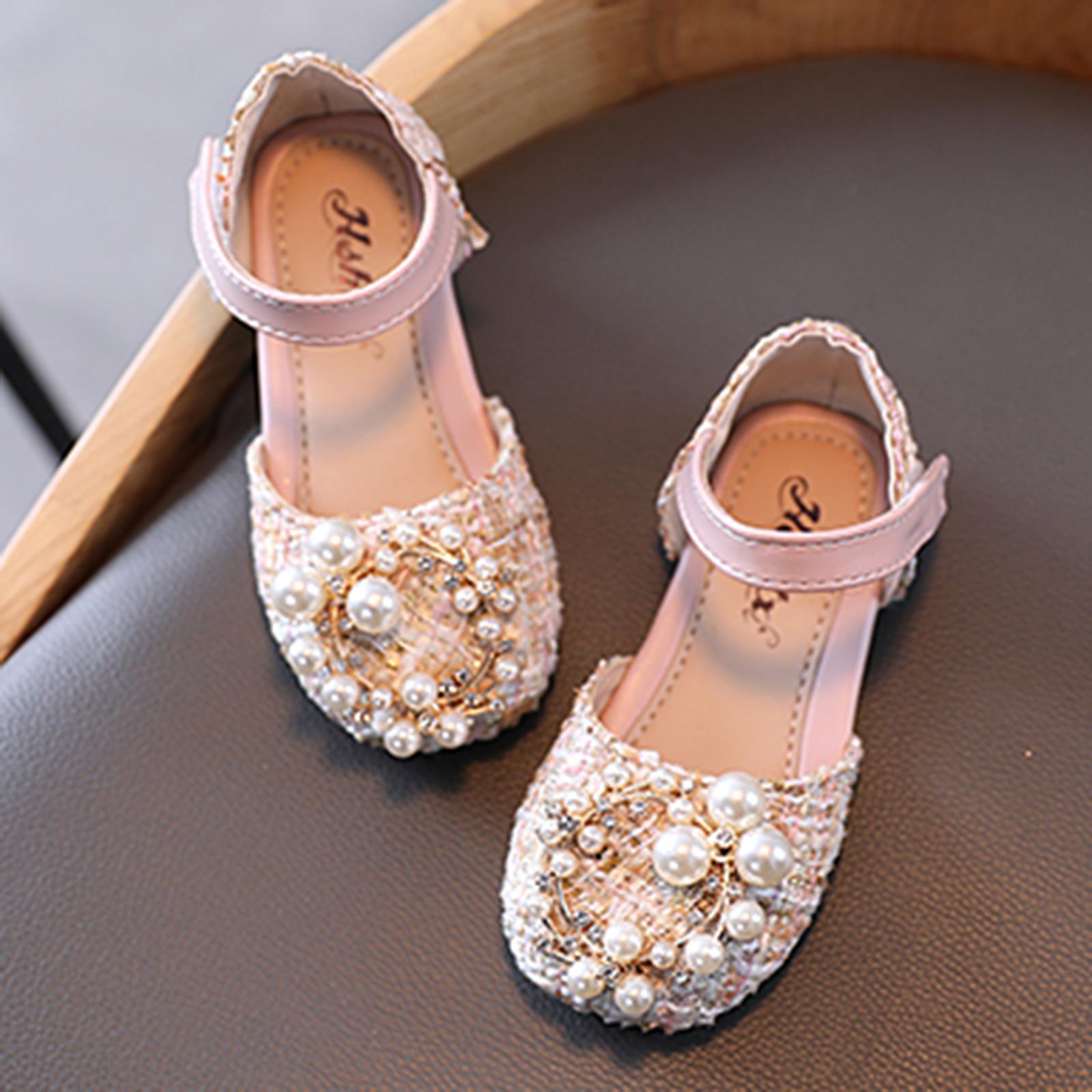 

Детская обувь принцессы с жемчугом для девочек, нескользящая танцевальная обувь в твидовую клетку на мягкой подошве 27 розовый