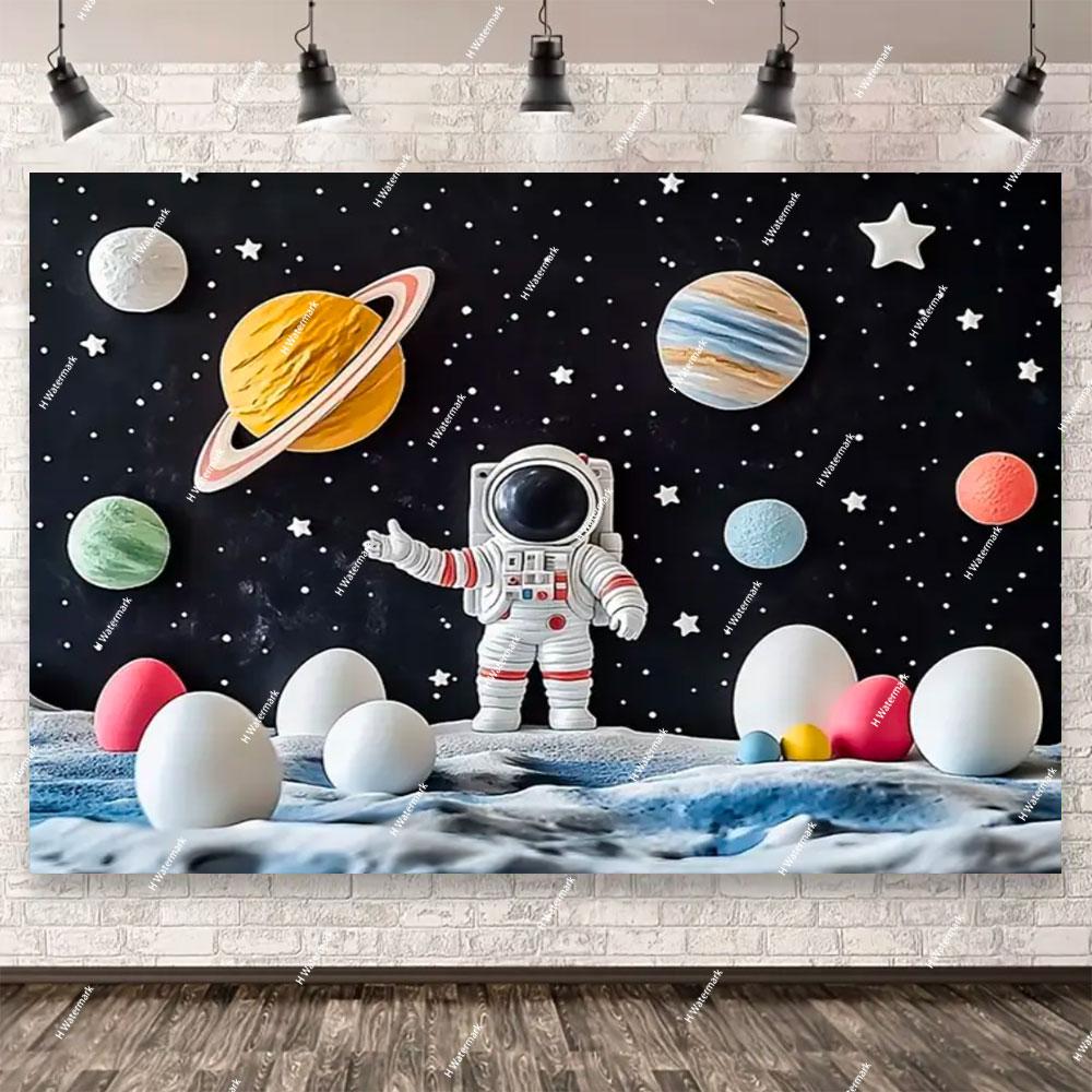 Space Astronaut Birthday Party Background Banner Custom Decoration Rocket Theme Photography Boy Birthday Gift Photo Studio Prop
