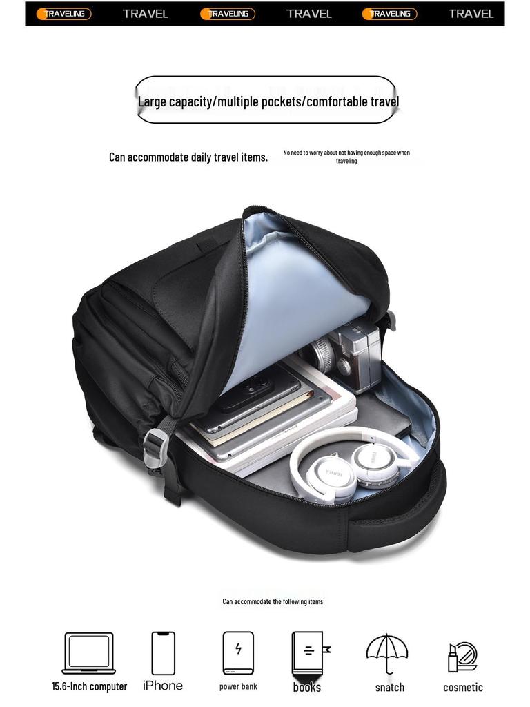 Solid Color Water-Repellent Backpack, 15.6-inch Oxford Cloth, for Junior High, High School, and College Students - Casual Travel Bag