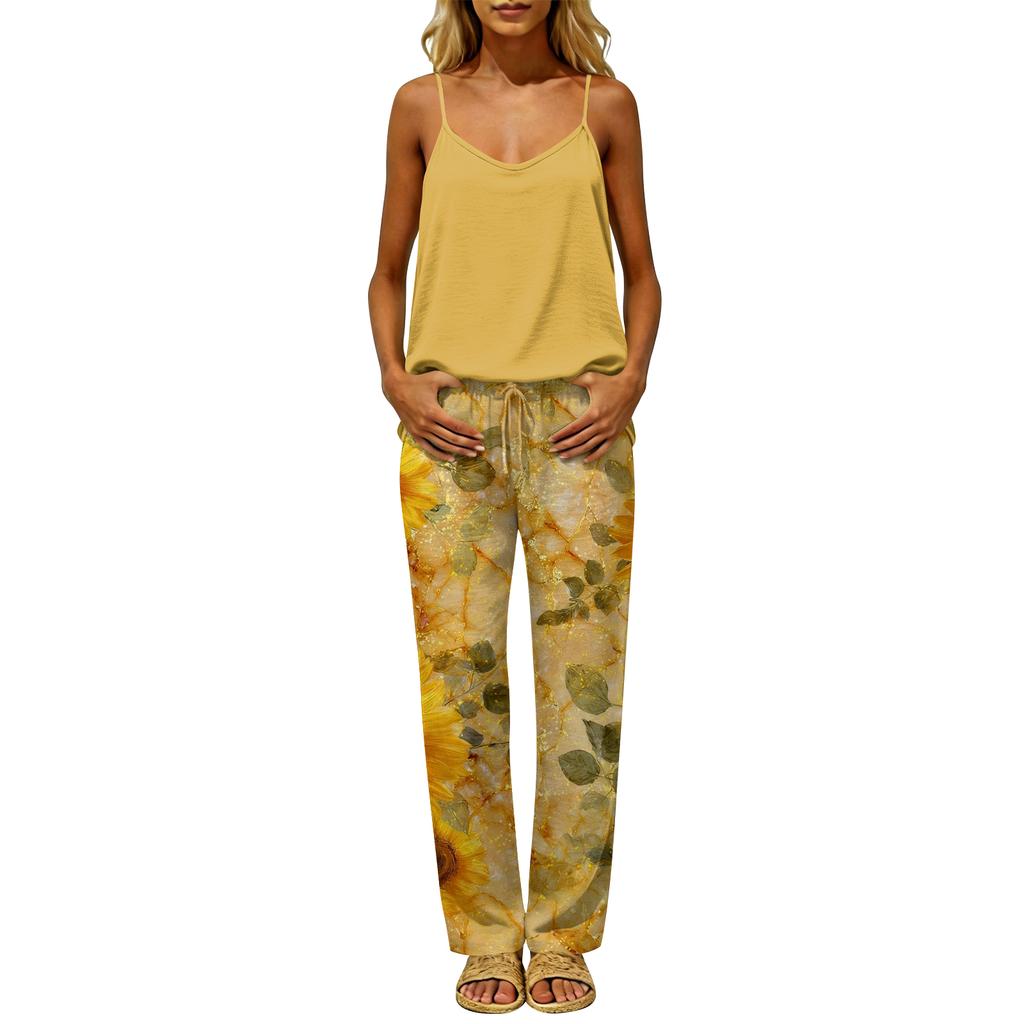 Women's Color Backless Sleeveless Pullover Top & Elastic Waist Pants Set, Casual Loungewear