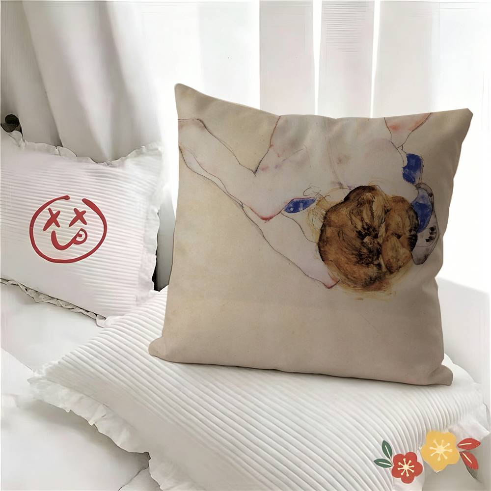 Egon Schiele Body Color Delineation Sketch Figure Pillow Case Fashion Square Pillowcase Bedroom Sofa Room Ins Decoration Leisure