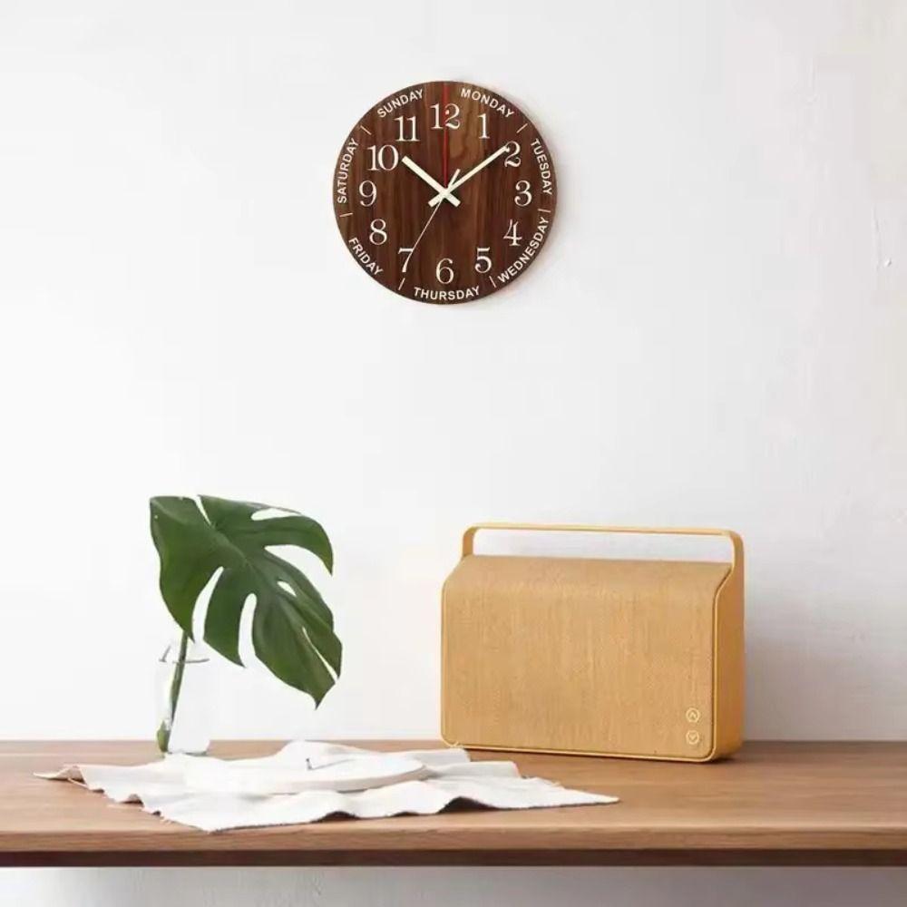 Non-Ticking Luminous Wall Clock Silent Glow In The Dark Night Light Hanging Clock 12 Inch Numerals&Hands Round Quartz Clock