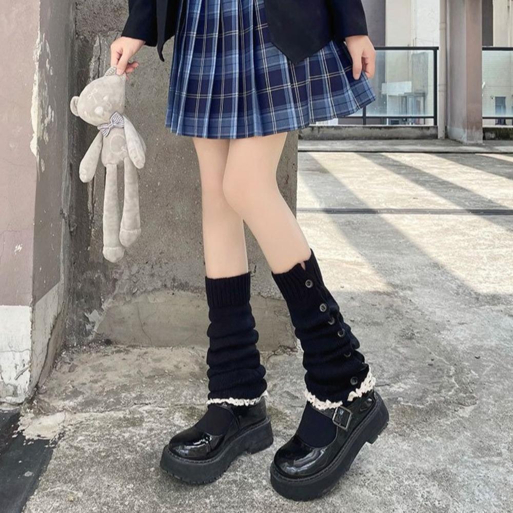 Lolita JK Knitted Leg Cover Harajuku Long Tube Stockings Fashion Y2K Leg Warmers  Girls